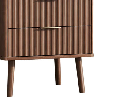24" Brown Wood Ribbed Texture Two Drawer Nightstand HomeRoots