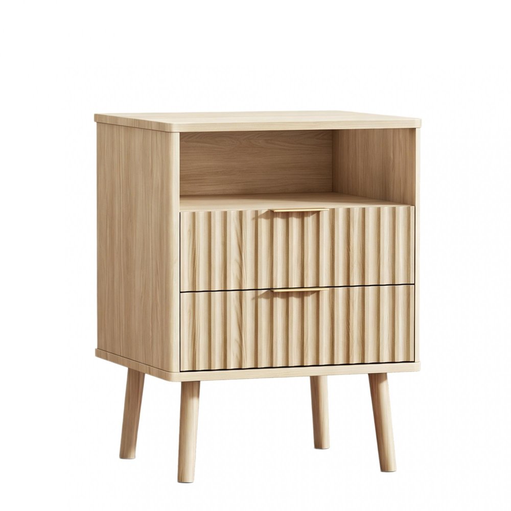 24" Black Wood Ribbed Texture Two Drawer Nightstand — view 11
