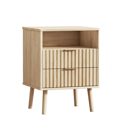24" Black Wood Ribbed Texture Two Drawer Nightstand