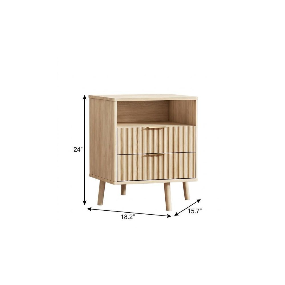 24" Brown Wood Ribbed Texture Two Drawer Nightstand — view 14