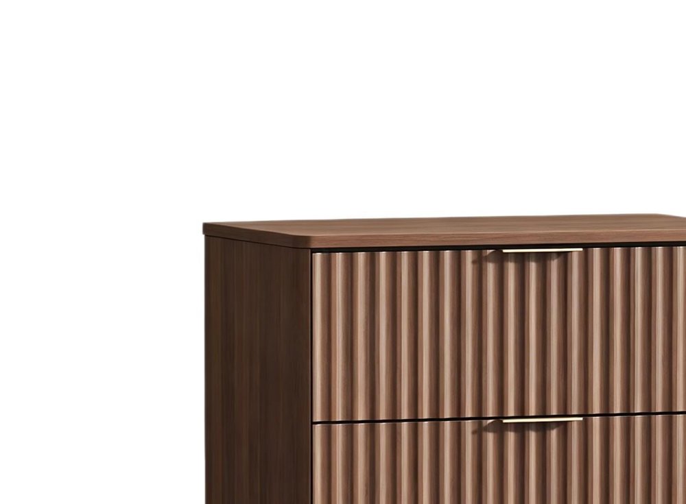 30" Brown Wood Ribbed Texture Three Drawer Nightstand With USB — view 1