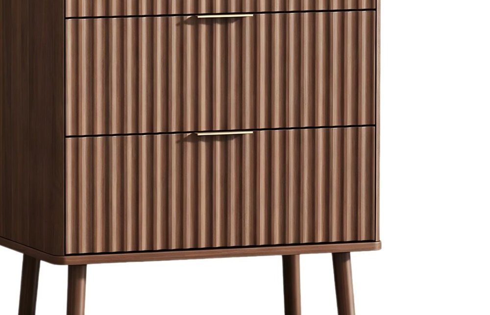 30" Brown Wood Ribbed Texture Three Drawer Nightstand With USB — view 3