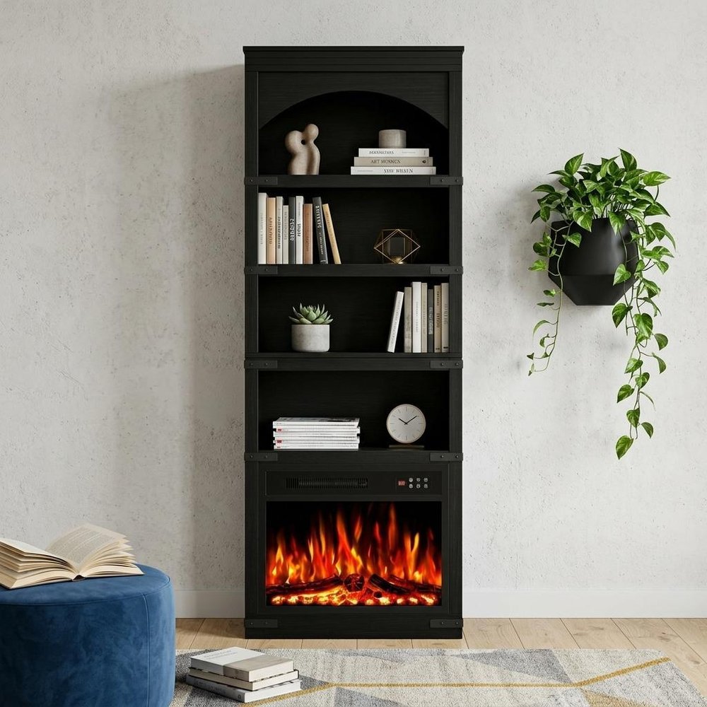 70" Black Wood Four Tier USB Bookcase — view 1