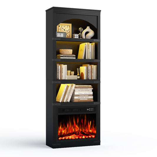 70" Black Wood Four Tier USB Bookcase