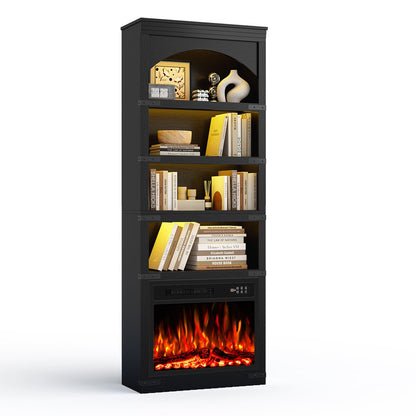 70" Black Wood Four Tier USB Bookcase
