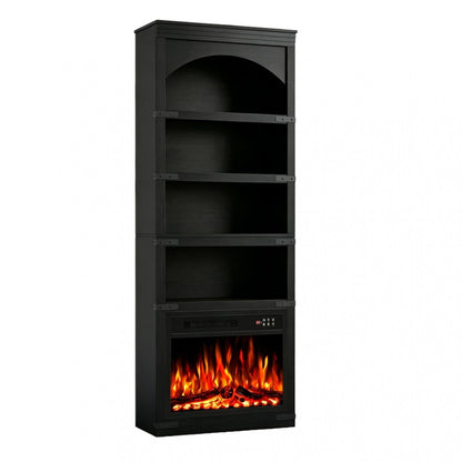 70" Black Wood Four Tier USB Bookcase HomeRoots