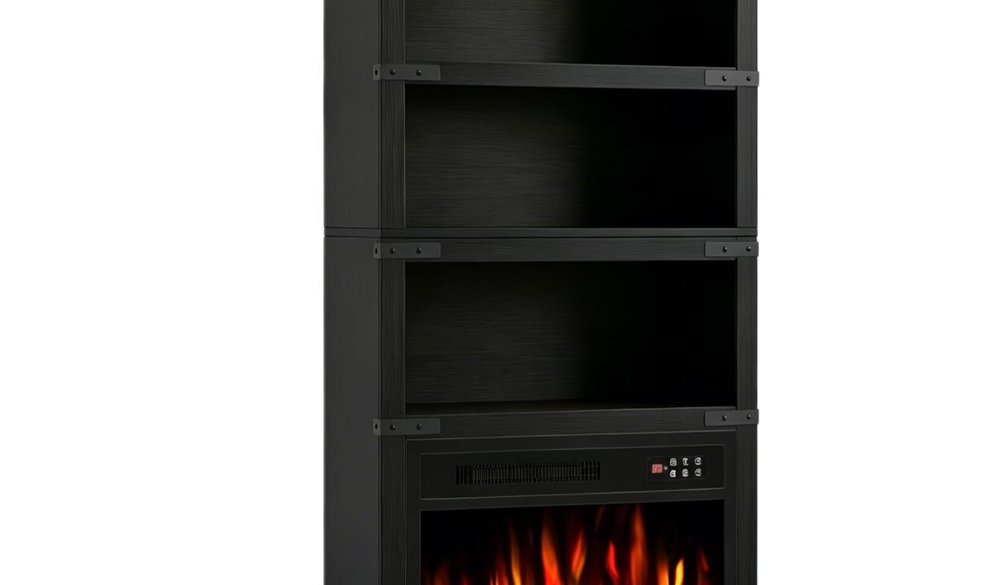 70" Black Wood Four Tier USB Bookcase HomeRoots