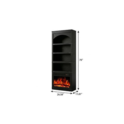 70" Black Wood Four Tier USB Bookcase HomeRoots