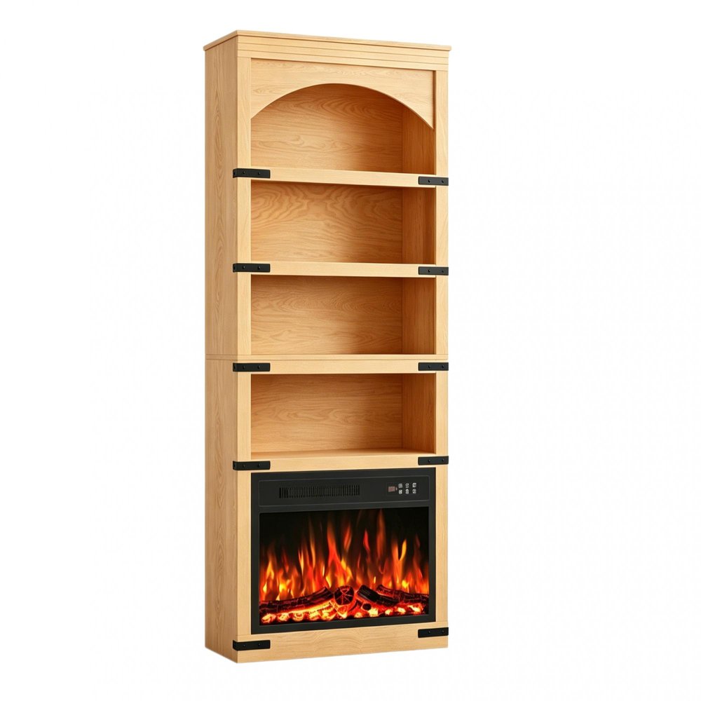 70" Natural Wood Four Tier USB Bookcase — view 3