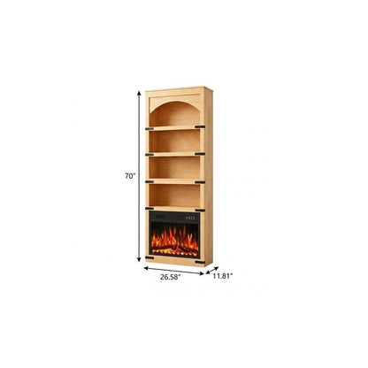 70" Natural Wood Four Tier USB Bookcase HomeRoots