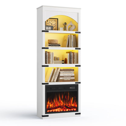 70" White Wood Four Tier USB Bookcase HomeRoots