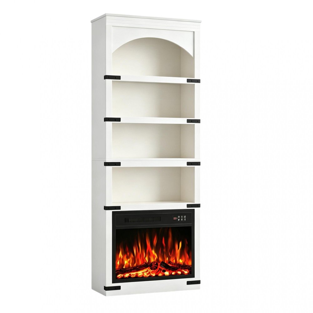 70" White Wood Four Tier USB Bookcase — view 2