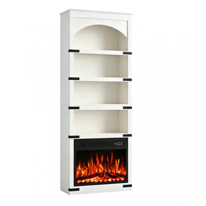 70" White Wood Four Tier USB Bookcase HomeRoots