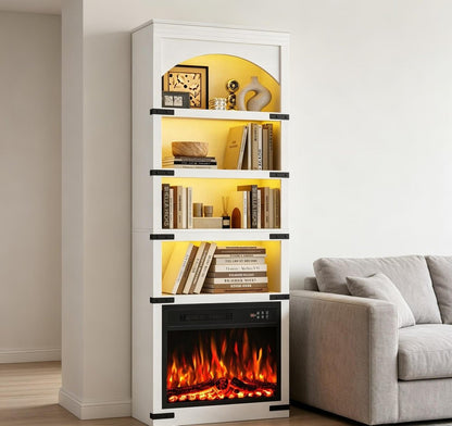 70" White Wood Four Tier USB Bookcase HomeRoots