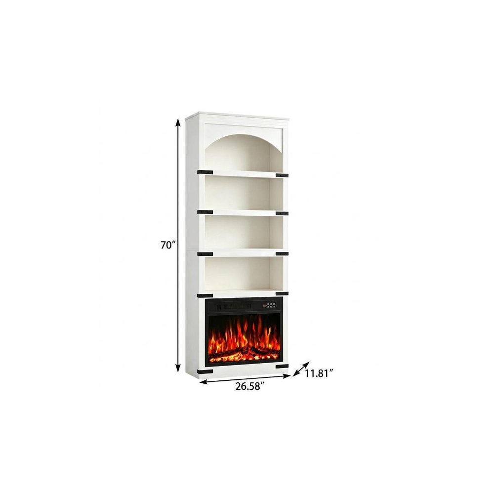 70" White Wood Four Tier USB Bookcase — view 7