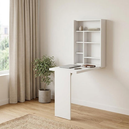 36" White Wood Folding Wall Mounted Pedestal Computer Desk