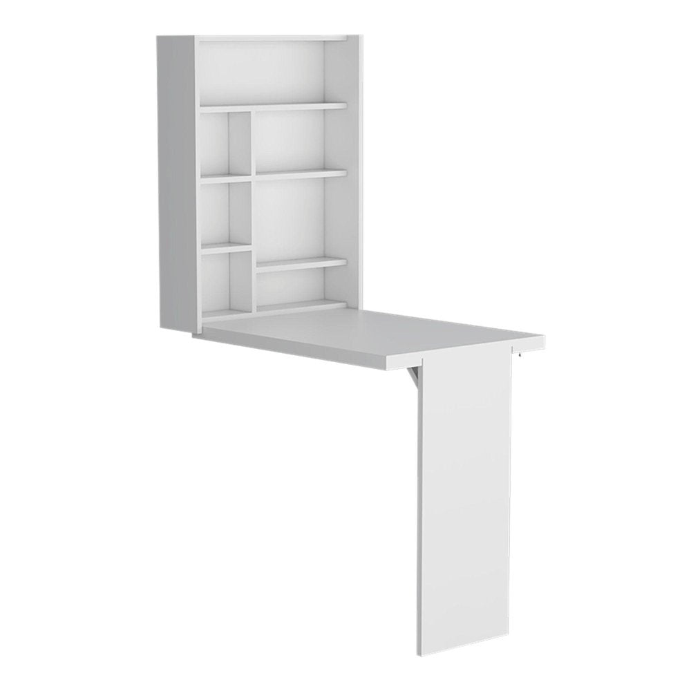 36" White Wood Folding Wall Mounted Pedestal Computer Desk — view 1