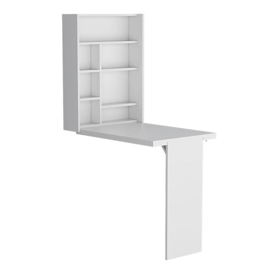36" White Wood Folding Wall Mounted Pedestal Computer Desk