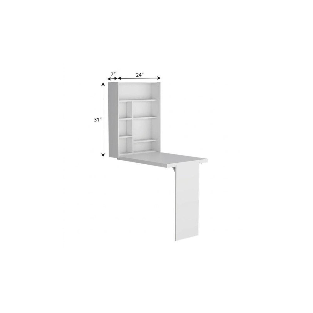 36" White Wood Folding Wall Mounted Pedestal Computer Desk — view 4