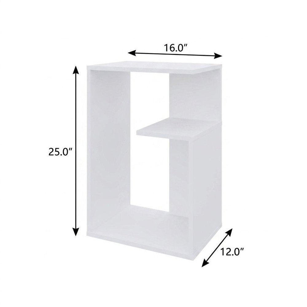 25" White Wood Floor Shelf End Table With Shelf