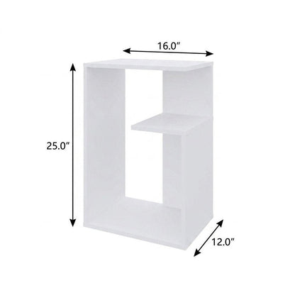 25" White Wood Floor Shelf End Table With Shelf