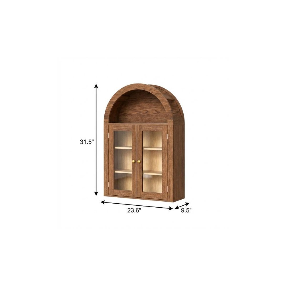 32" Brown Wood Wall Mounted Glass Panel Inlay Four Door Bathroom Cabinet — view 4
