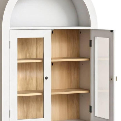 32" White Wood Wall Mounted Glass Panel Inlay Four Door Bathroom Cabinet