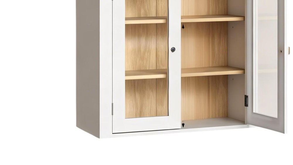 32" White Wood Wall Mounted Glass Panel Inlay Four Door Bathroom Cabinet — view 3
