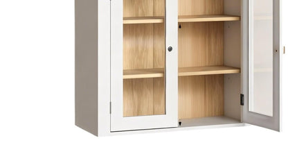 32" White Wood Wall Mounted Glass Panel Inlay Four Door Bathroom Cabinet