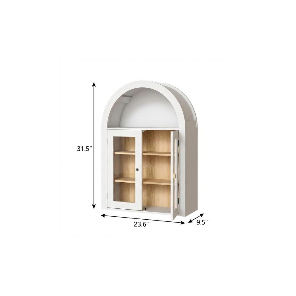 32" White Wood Wall Mounted Glass Panel Inlay Four Door Bathroom Cabinet — view 4
