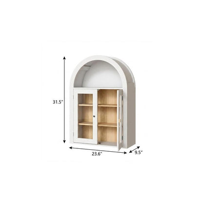 32" White Wood Wall Mounted Glass Panel Inlay Four Door Bathroom Cabinet