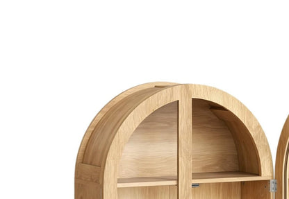 34" Natural Wood Wall Mount Arched Glass Panel Inlay Four Door Bathroom Cabinet