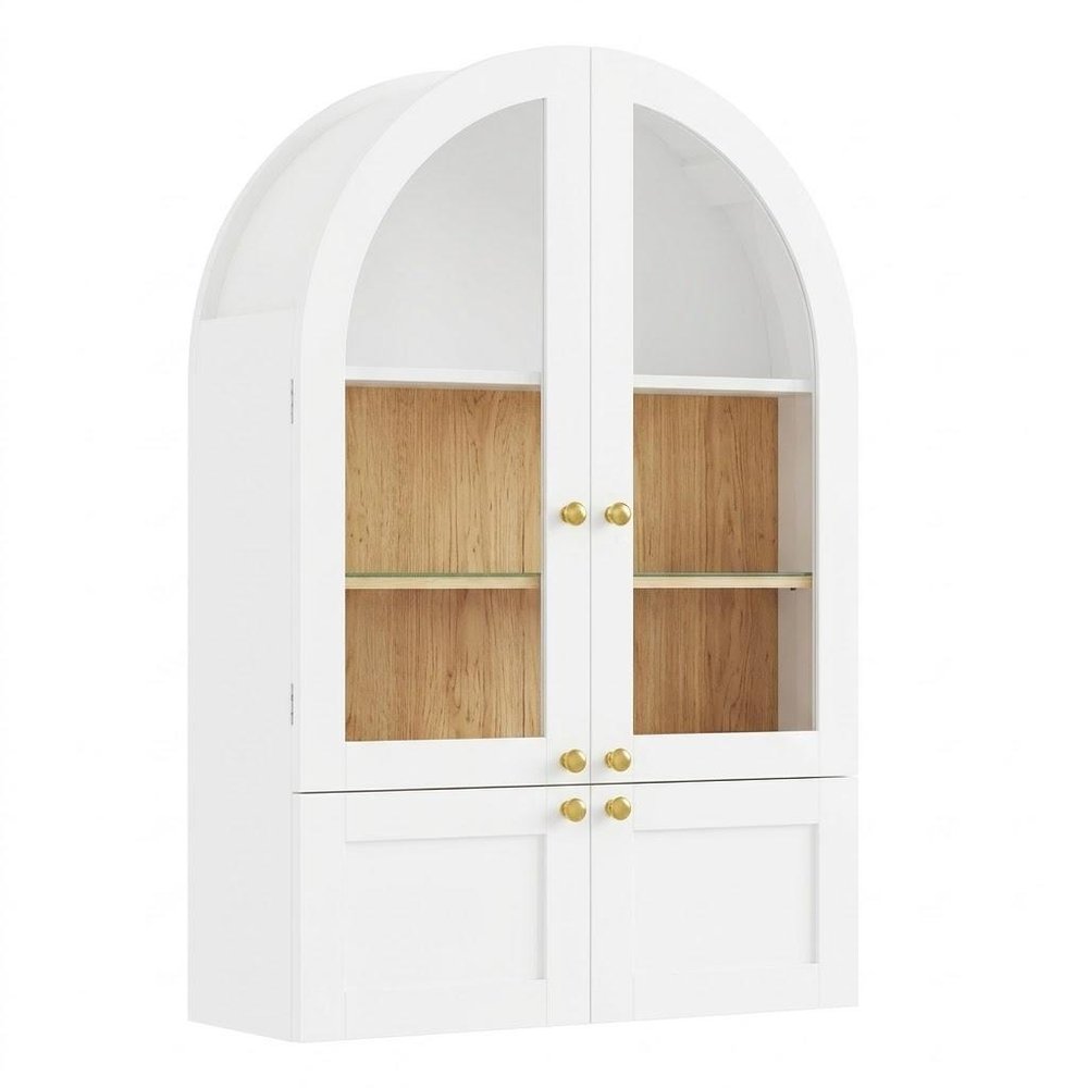 34" White Wood Wall Mounted Glass Panel Inlay Four Door Bathroom Cabinet — view 9