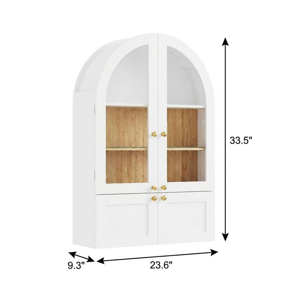 34" White Wood Wall Mounted Glass Panel Inlay Four Door Bathroom Cabinet — view 10