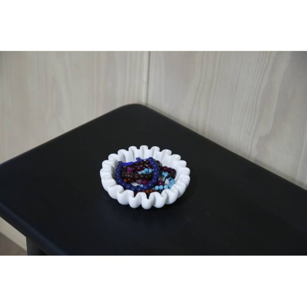 6" White Marble Handmade Scalloped Trinket Tray — view 6