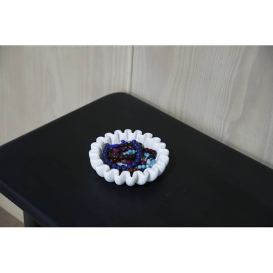 6" White Marble Handmade Scalloped Trinket Tray