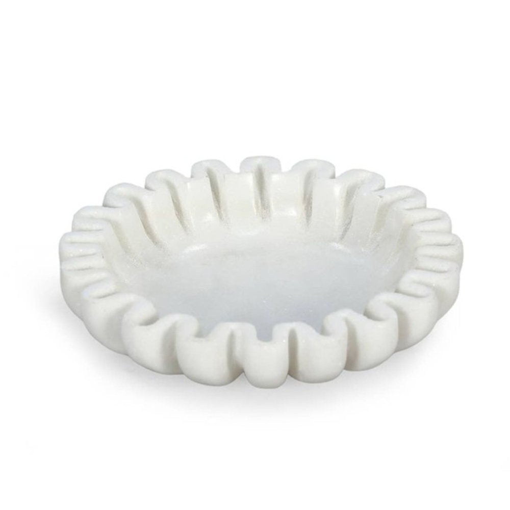 6" White Marble Handmade Scalloped Trinket Tray — view 2
