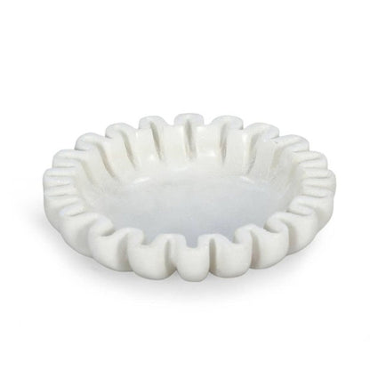 6" White Marble Handmade Scalloped Trinket Tray HomeRoots