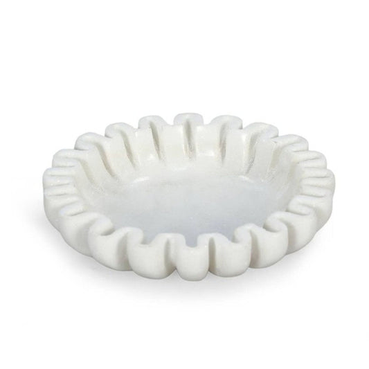 6" White Marble Handmade Scalloped Trinket Tray HomeRoots