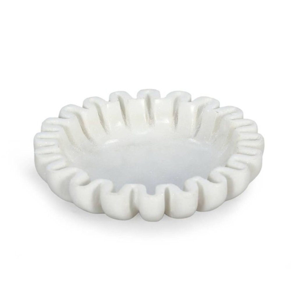 6" White Marble Handmade Scalloped Trinket Tray