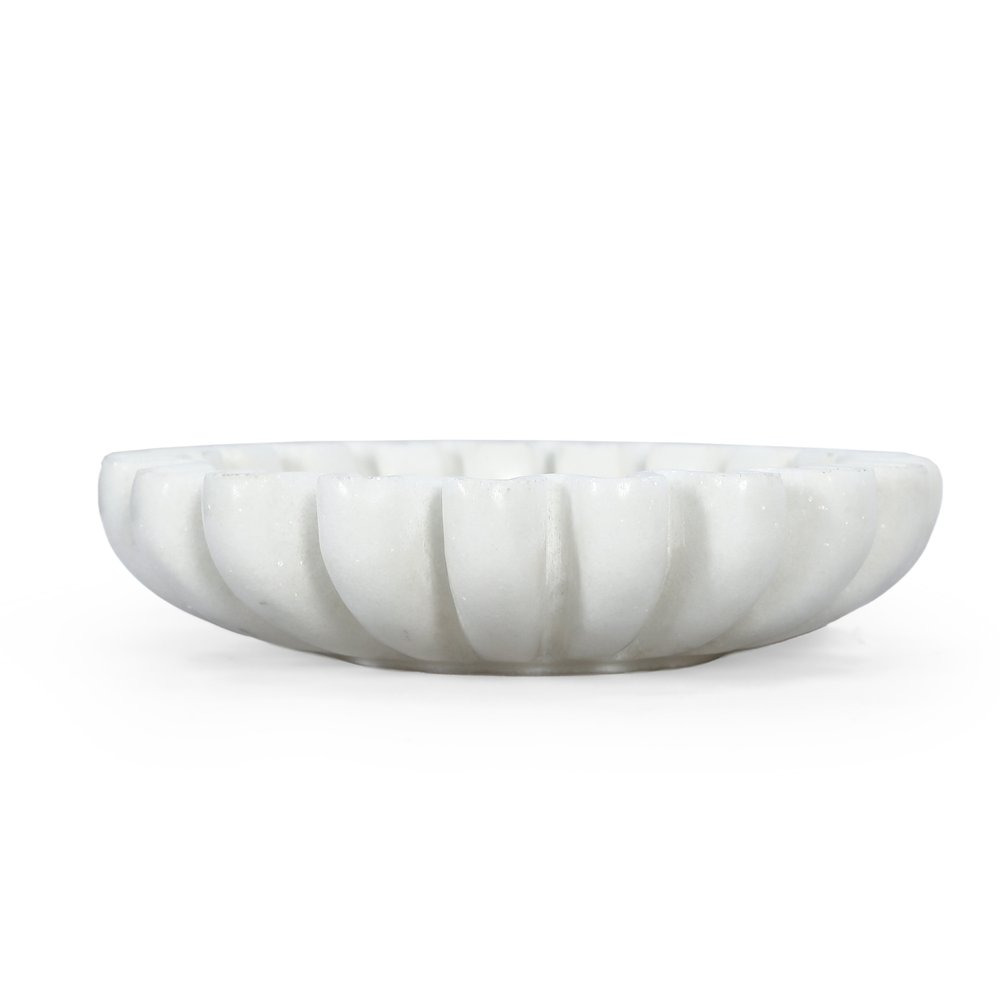 6" White Marble Handmade Scalloped Trinket Tray — view 3