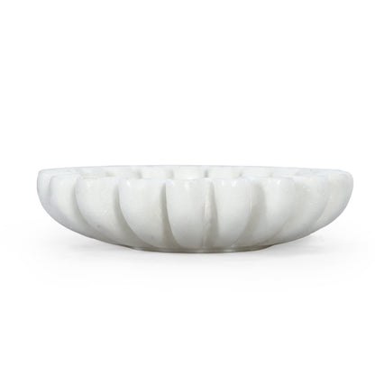 6" White Marble Handmade Scalloped Trinket Tray