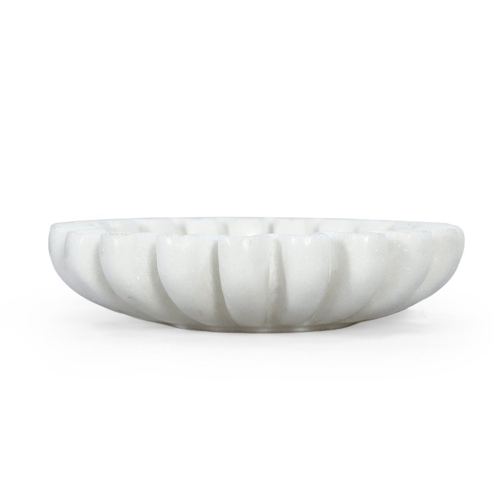 6" White Marble Handmade Scalloped Trinket Tray HomeRoots