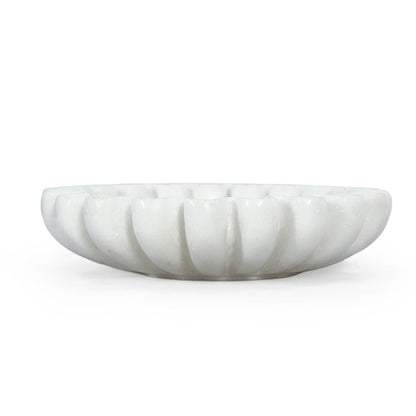 6" White Marble Handmade Scalloped Trinket Tray HomeRoots