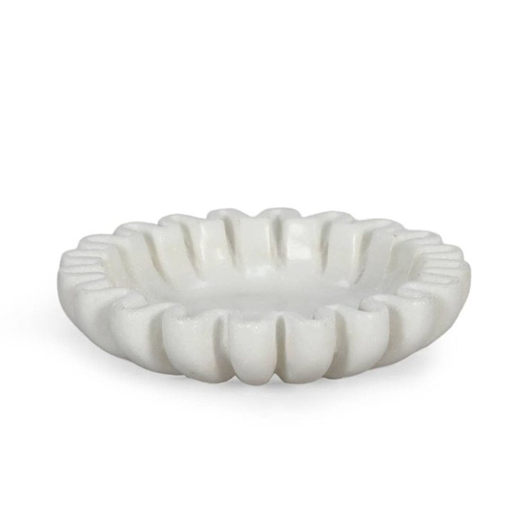 6" White Marble Handmade Scalloped Trinket Tray HomeRoots