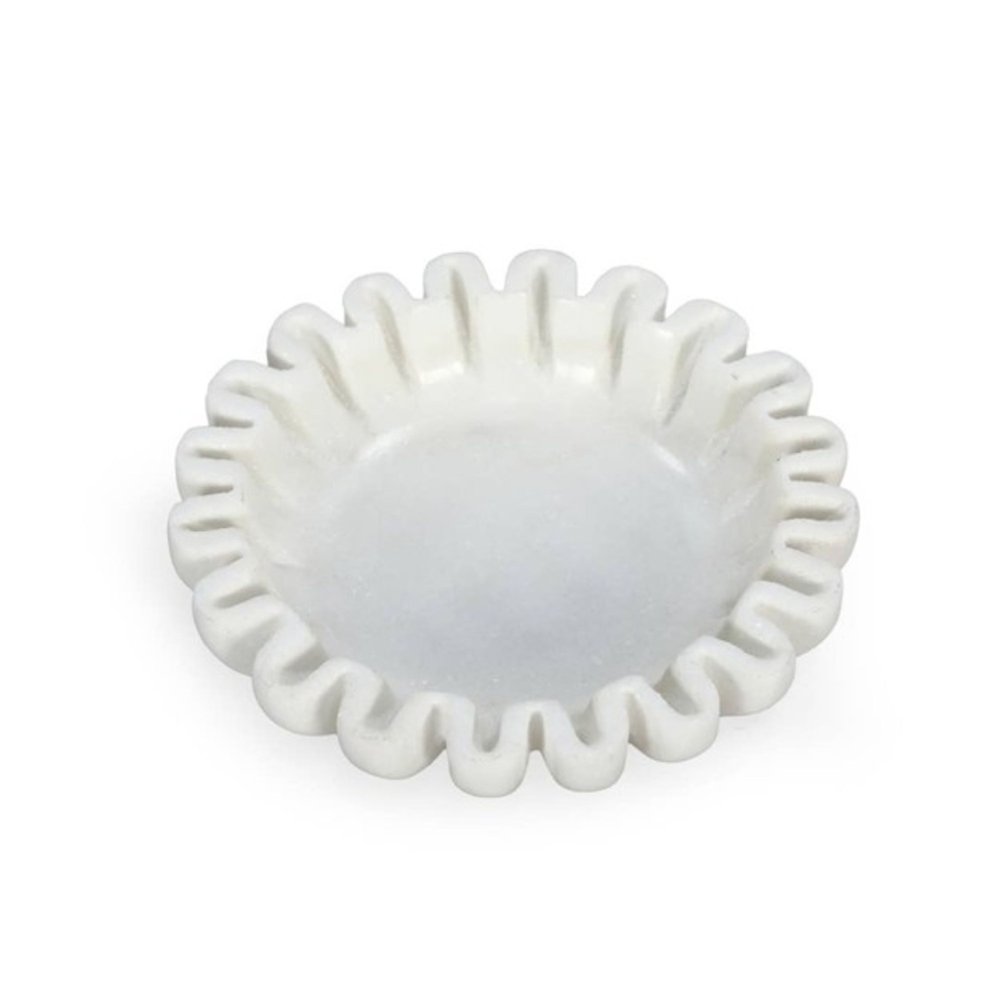 6" White Marble Handmade Scalloped Trinket Tray HomeRoots