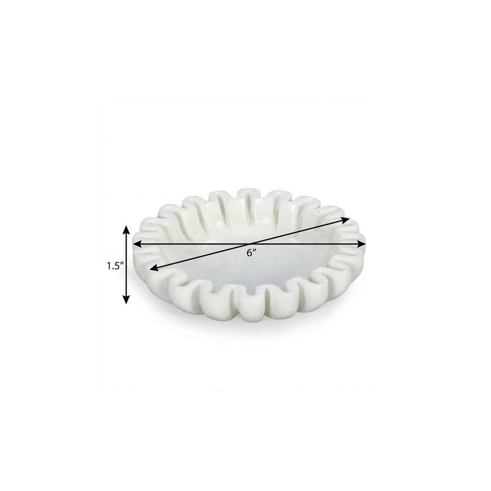6" White Marble Handmade Scalloped Trinket Tray HomeRoots