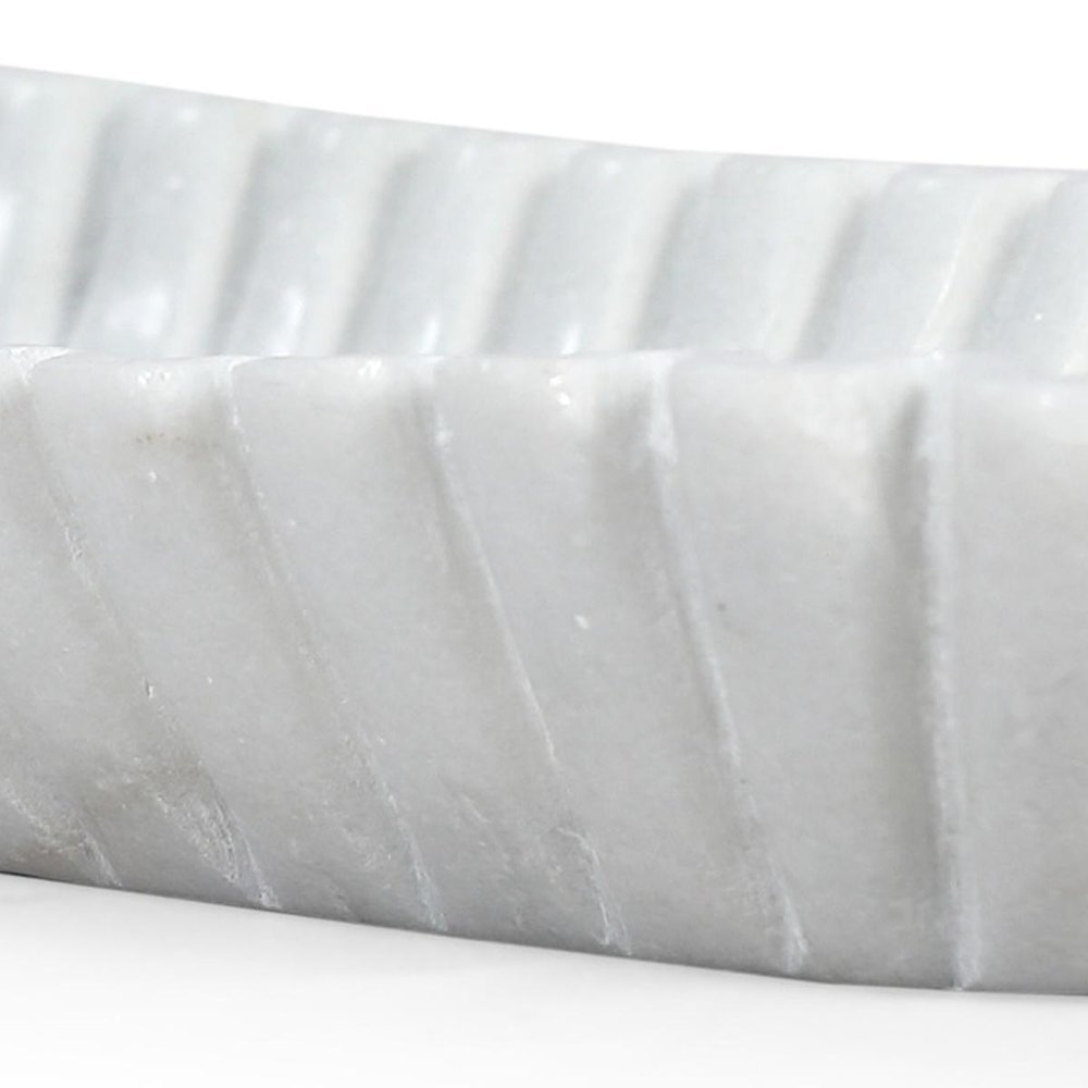 14" White Marble Fluted Oblong Tray