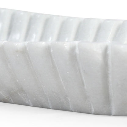14" White Marble Fluted Oblong Tray