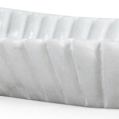 14" White Marble Fluted Oblong Tray